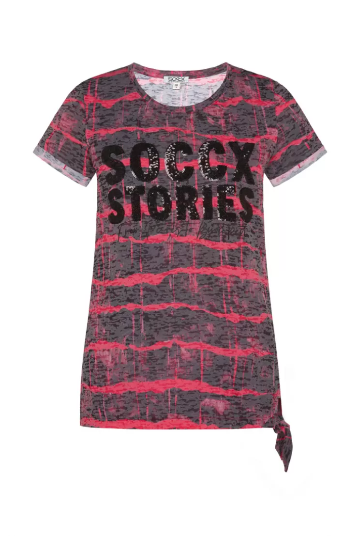 CAMP DAVID & SOCCX Ausbrenner-Shirt mit Pailletten-Logo pinky red pinkyred Sale