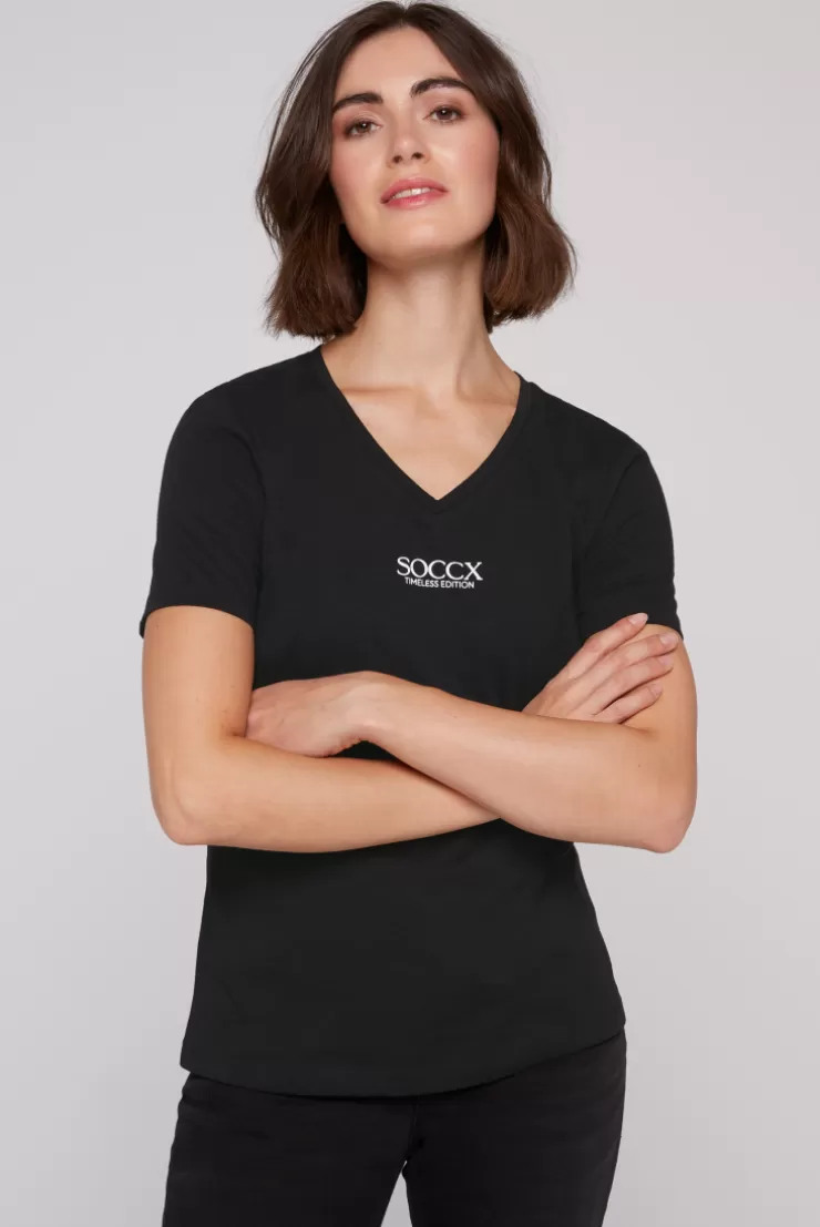 CAMP DAVID & SOCCX Basic T-Shirt mit V-Ausschnitt und Logo black Clearance