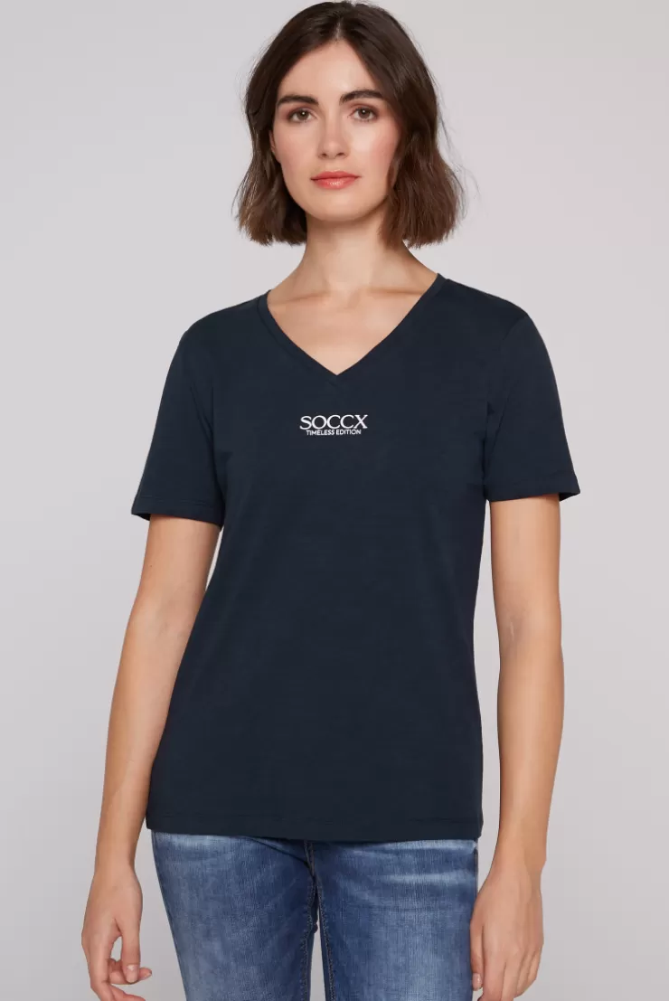 CAMP DAVID & SOCCX Basic T-Shirt mit V-Ausschnitt und Logo blue navy bluenavy Best Sale