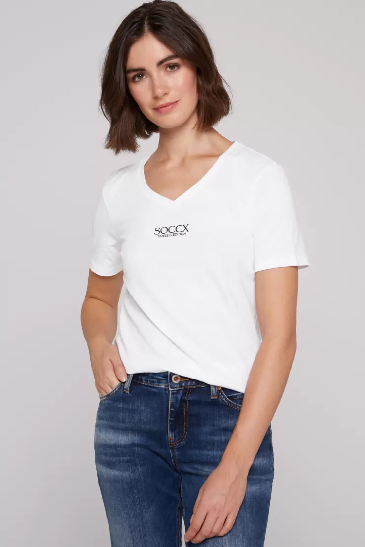 CAMP DAVID & SOCCX Basic T-Shirt mit V-Ausschnitt und Logo opticwhite Clearance