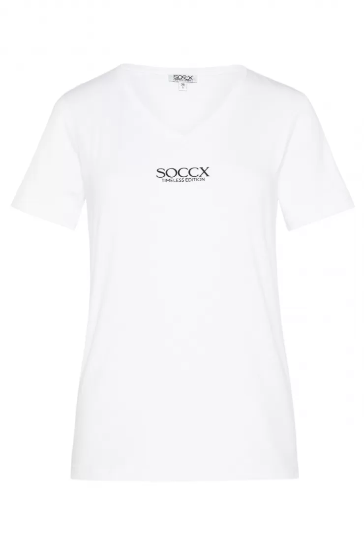 CAMP DAVID & SOCCX Basic T-Shirt mit V-Ausschnitt und Logo opticwhite Clearance