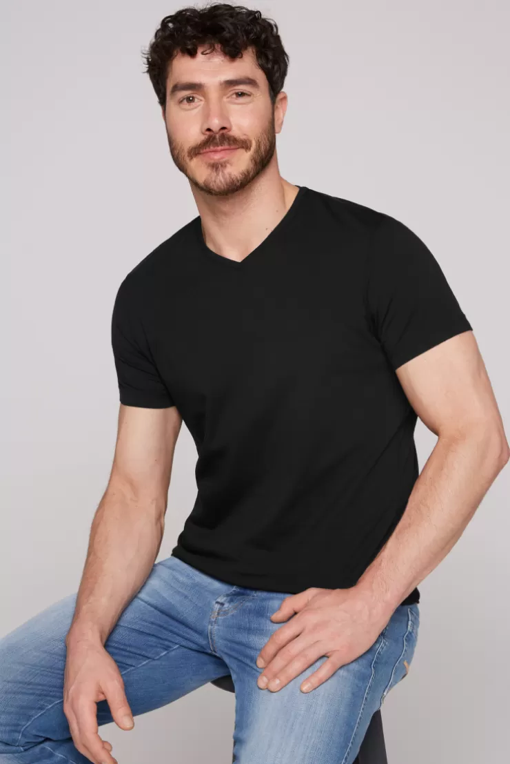 CAMP DAVID & SOCCX Basic T-Shirt mit V-Neck, Doppelpack / black Best Sale