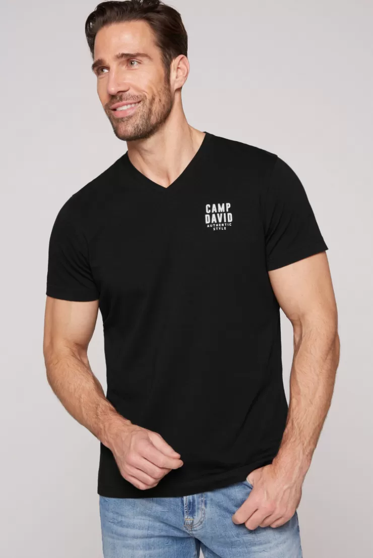 CAMP DAVID & SOCCX Basic T-Shirt V-Neck mit Logo Print black Best