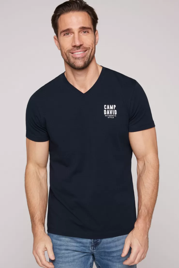 CAMP DAVID & SOCCX Basic T-Shirt V-Neck mit Logo Print blue navy bluenavy Store