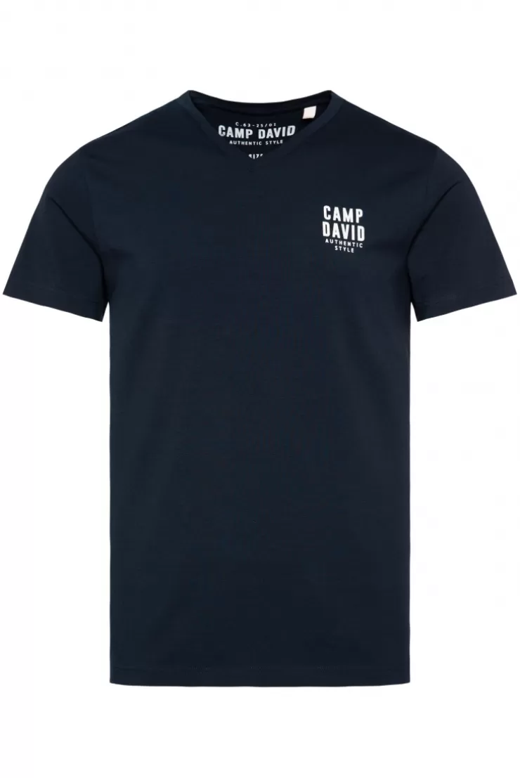 CAMP DAVID & SOCCX Basic T-Shirt V-Neck mit Logo Print blue navy bluenavy Store