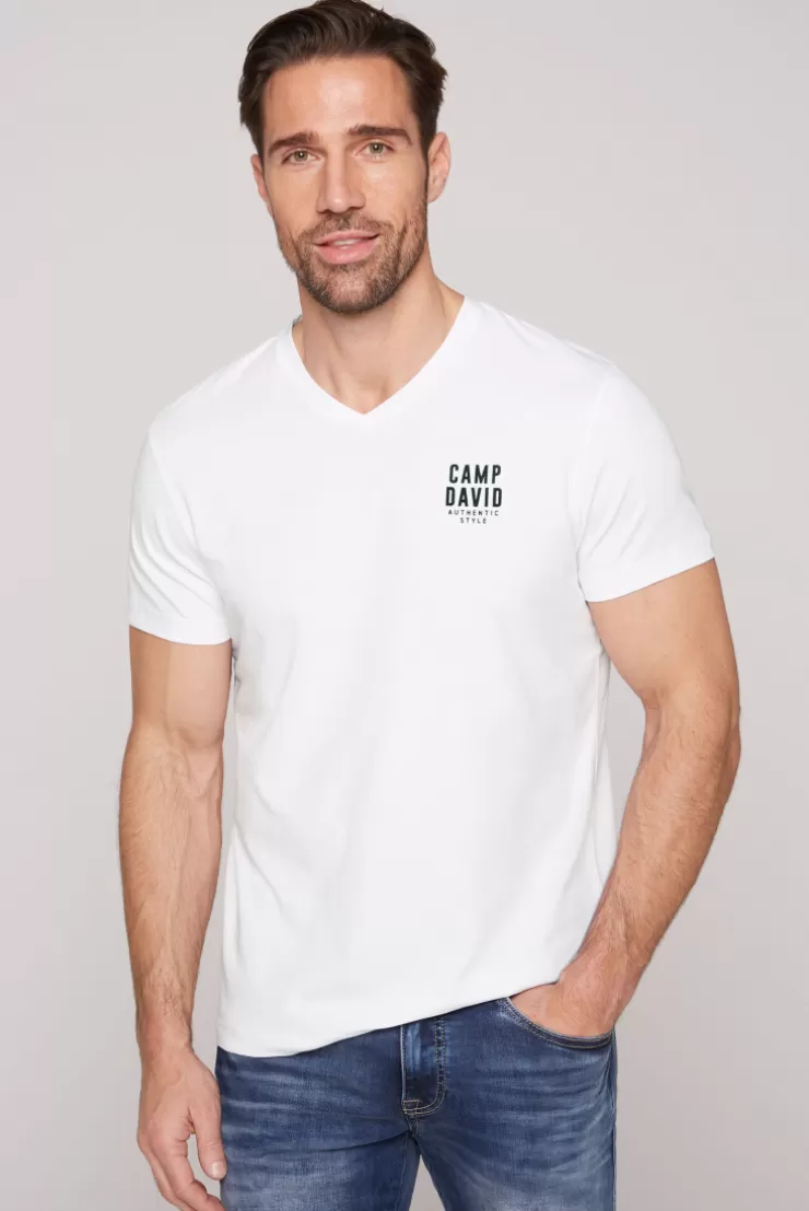 CAMP DAVID & SOCCX Basic T-Shirt V-Neck mit Logo Print opticwhite Best Sale