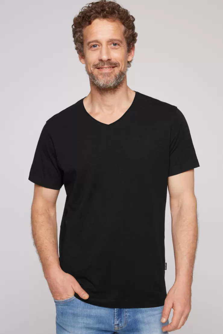 CAMP DAVID & SOCCX Basic T-Shirt V-Neck mit Used-Kante black New