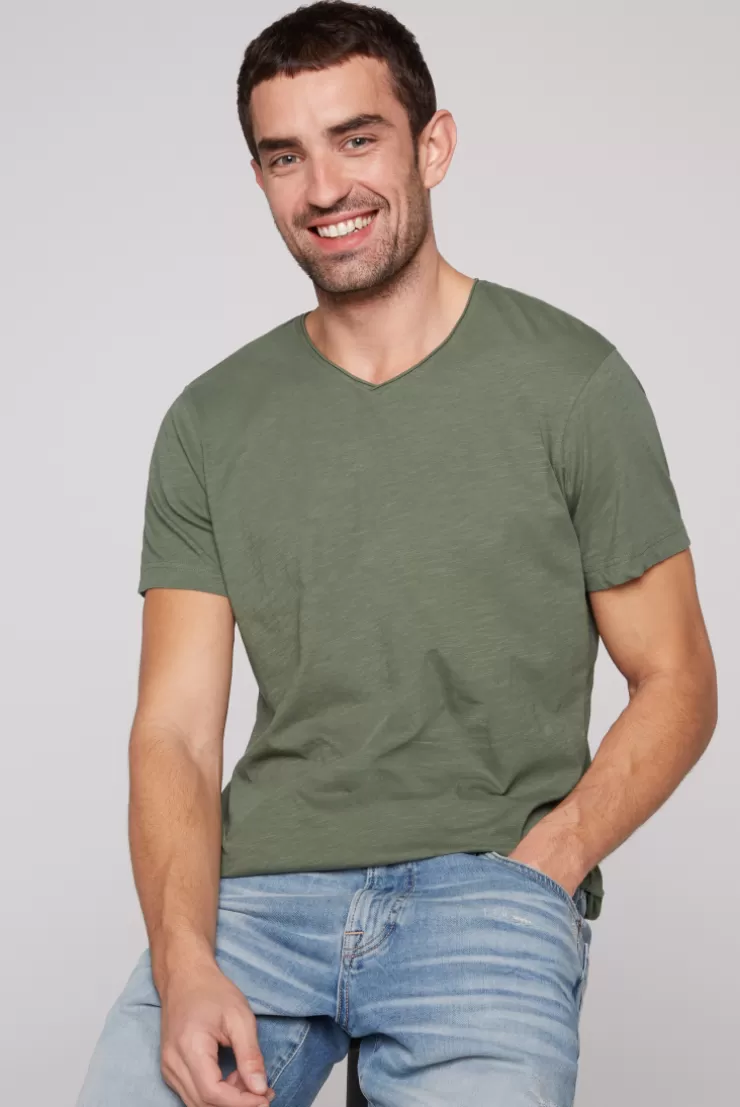 CAMP DAVID & SOCCX Basic T-Shirt V-Neck mit Used-Kante green olive greenolive Sale