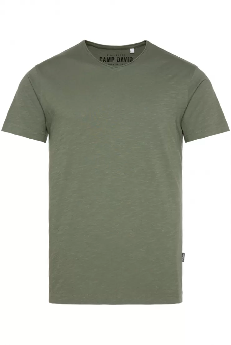 CAMP DAVID & SOCCX Basic T-Shirt V-Neck mit Used-Kante green olive greenolive Sale