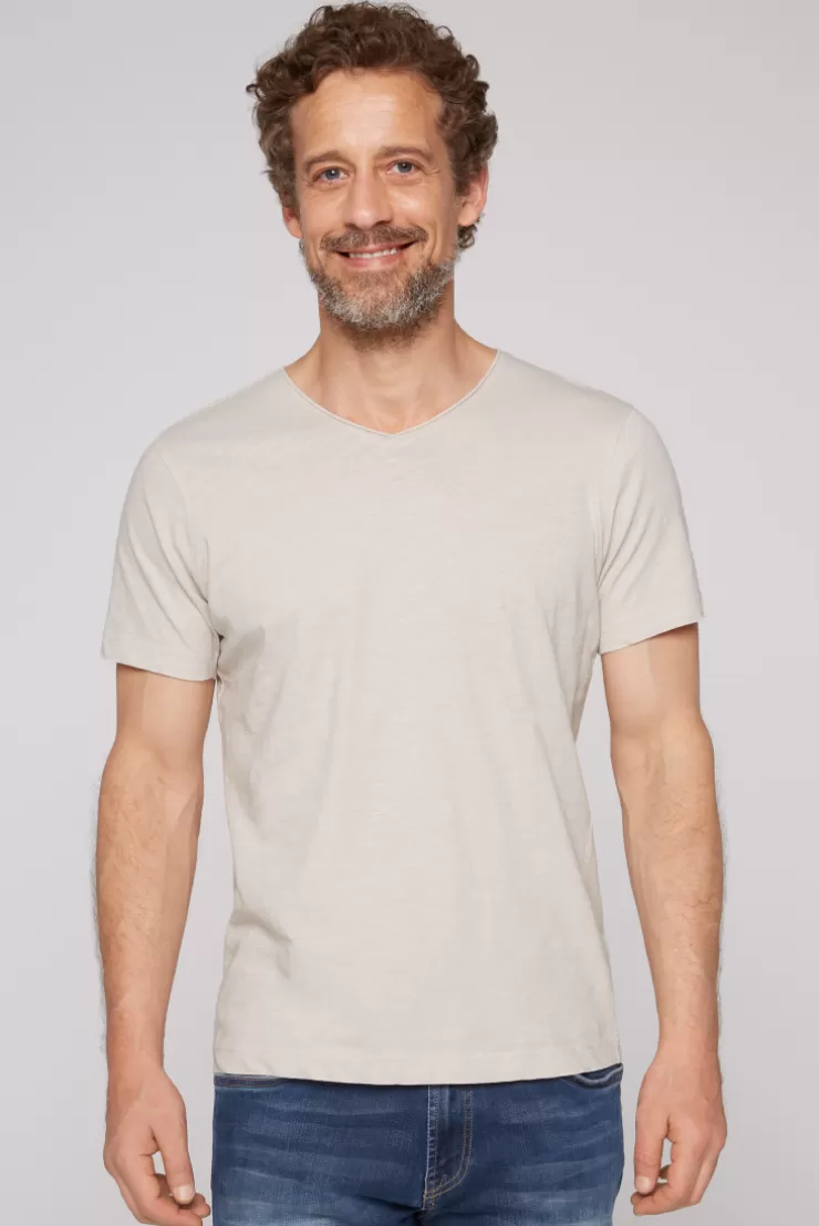 CAMP DAVID & SOCCX Basic T-Shirt V-Neck mit Used-Kante light cappuccino lightcappuccino Clearance