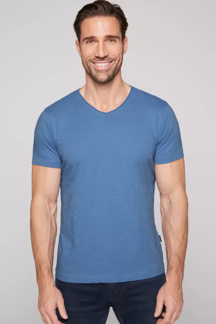 CAMP DAVID & SOCCX Basic T-Shirt V-Neck mit Used-Kante sky blue skyblue Cheap