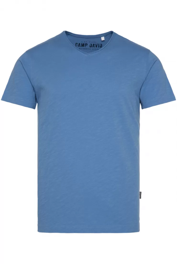 CAMP DAVID & SOCCX Basic T-Shirt V-Neck mit Used-Kante sky blue skyblue Cheap