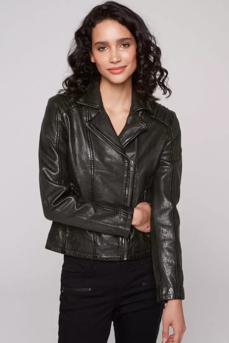 CAMP DAVID & SOCCX Bikerjacke aus Leder im Vintage Look black Online