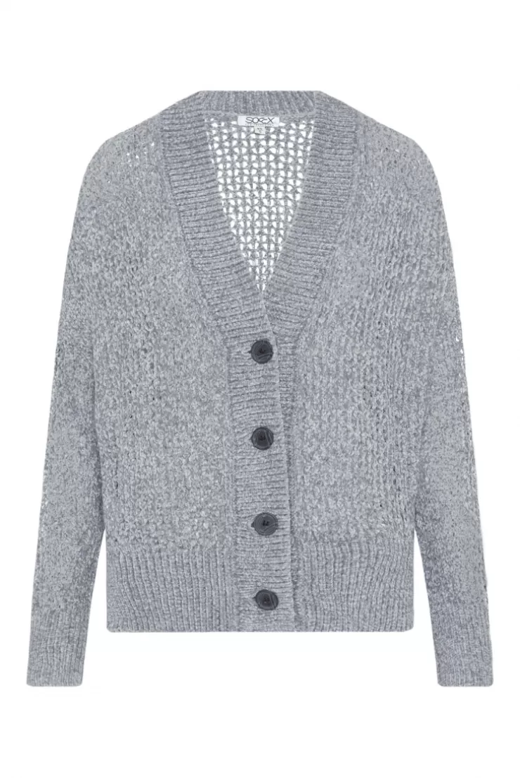 CAMP DAVID & SOCCX Chenille-Cardigan mit Strickmuster cold grey coldgrey Cheap