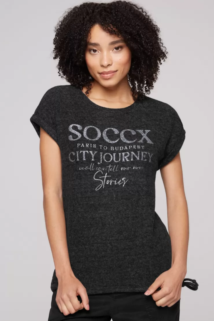 CAMP DAVID & SOCCX Flauschstrick-Shirt mit Glitter Logo black Sale