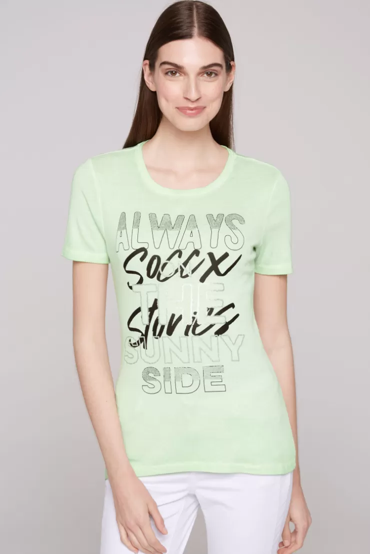 CAMP DAVID & SOCCX Geripptes T-Shirt mit Artwork light green lightgreen Cheap