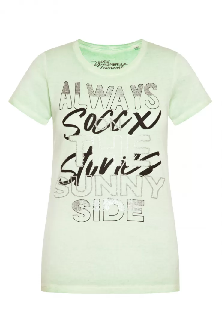 CAMP DAVID & SOCCX Geripptes T-Shirt mit Artwork light green lightgreen Cheap