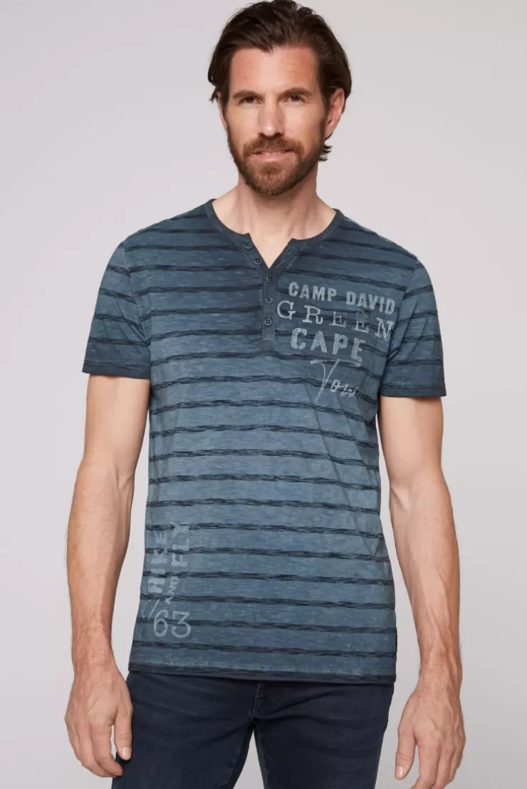 CAMP DAVID & SOCCX Gestreiftes Henley-Shirt mit Brusttasche blue navy bluenavy Cheap