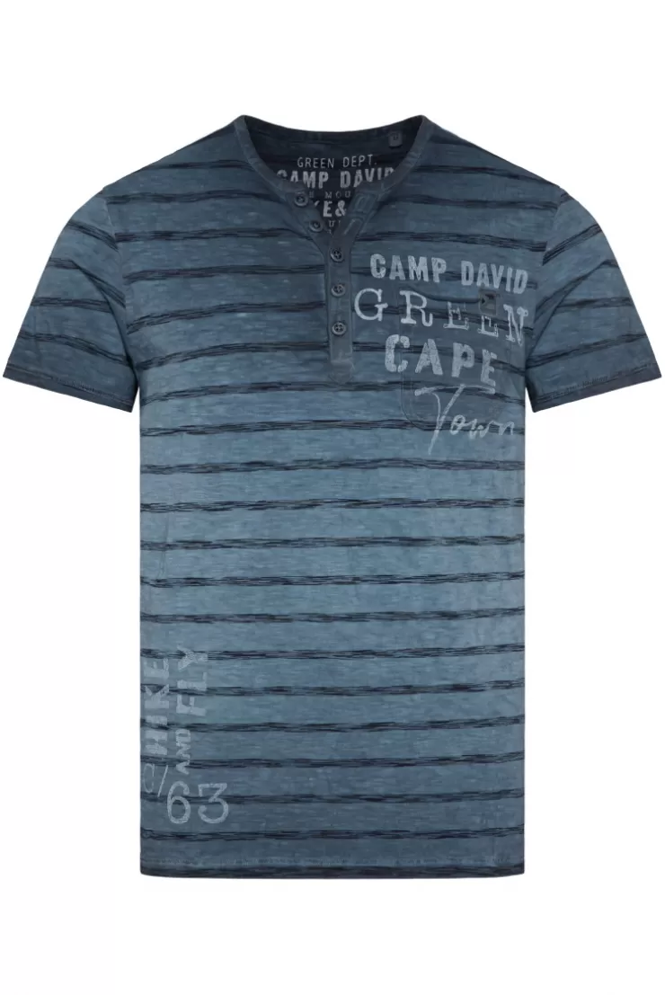 CAMP DAVID & SOCCX Gestreiftes Henley-Shirt mit Brusttasche blue navy bluenavy Cheap