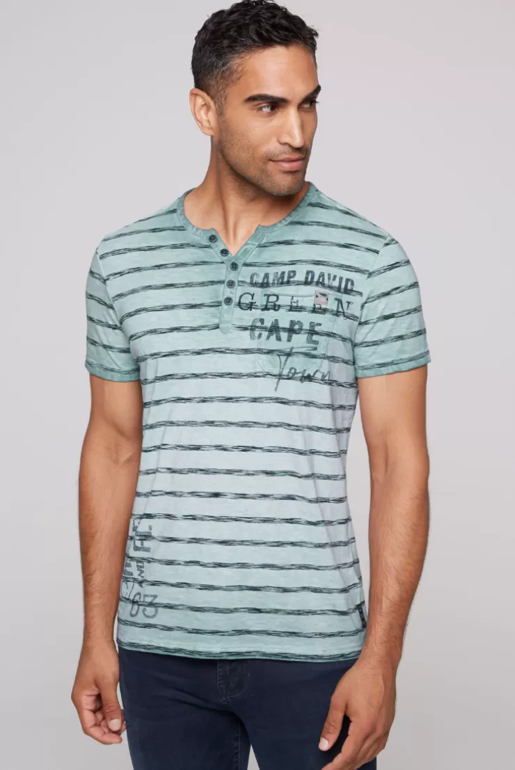 CAMP DAVID & SOCCX Gestreiftes Henley-Shirt mit Brusttasche teal Shop