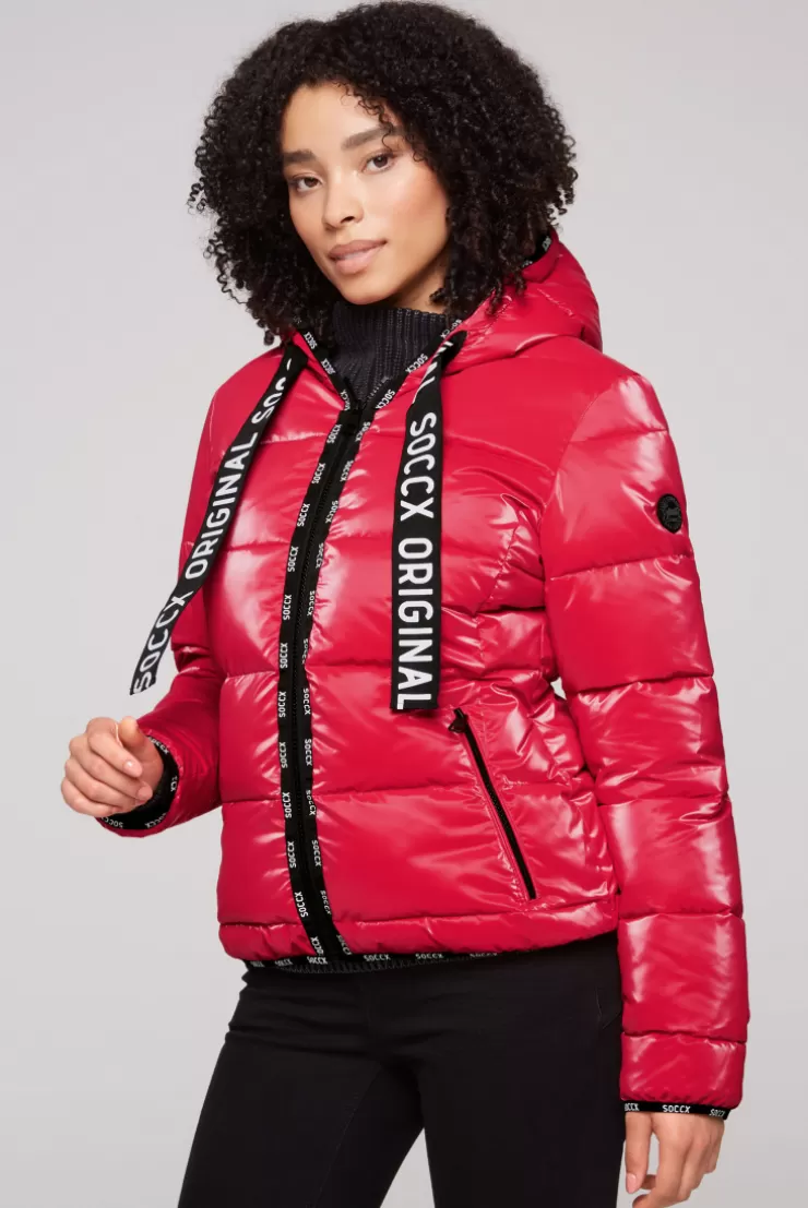 CAMP DAVID & SOCCX Glänzende Steppjacke mit Samt-Optik clear red clearred Discount