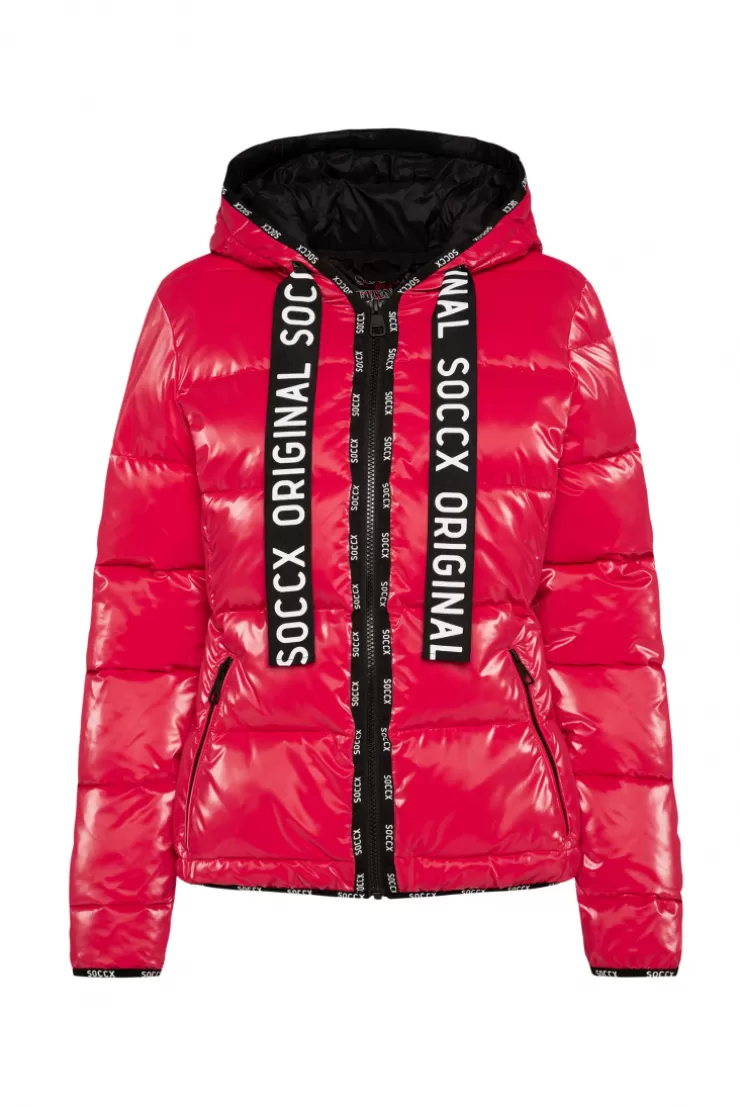 CAMP DAVID & SOCCX Glänzende Steppjacke mit Samt-Optik clear red clearred Discount