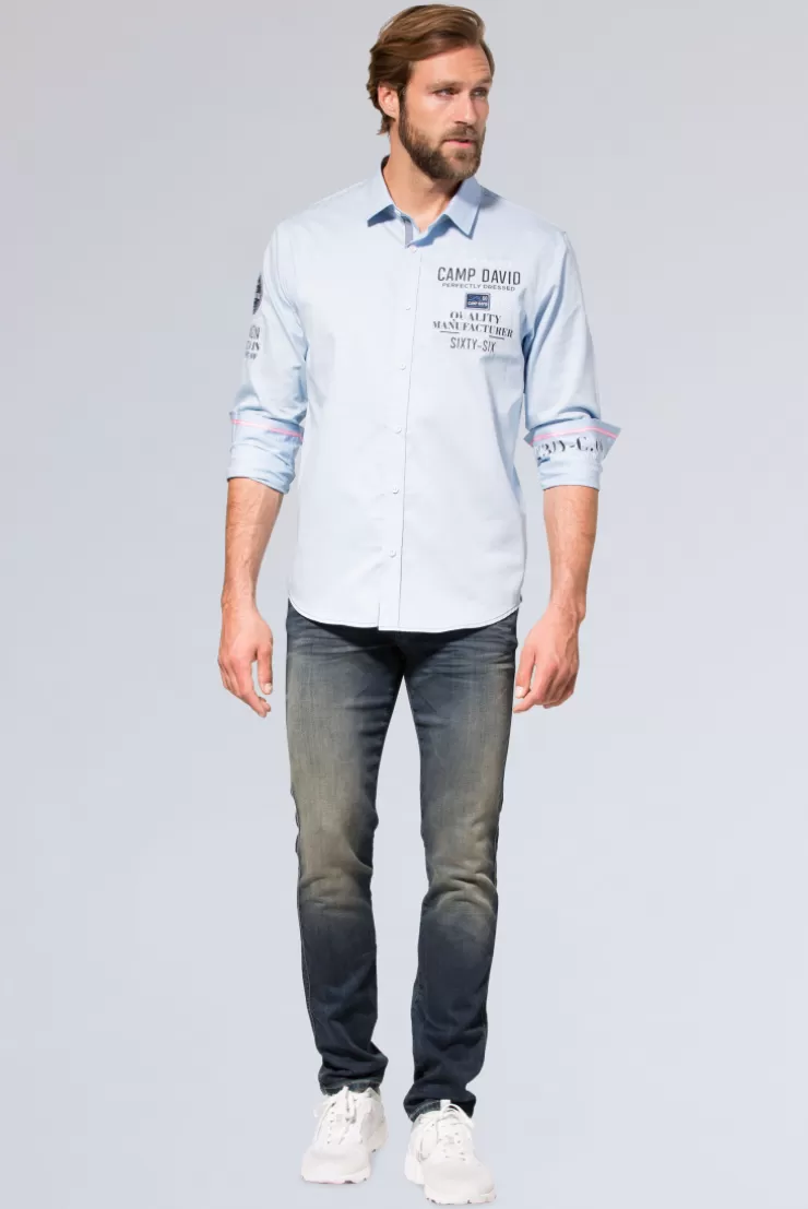CAMP DAVID & SOCCX Hemd mit Webstruktur und Artworks, Regular Fit light blue lightblue Clearance