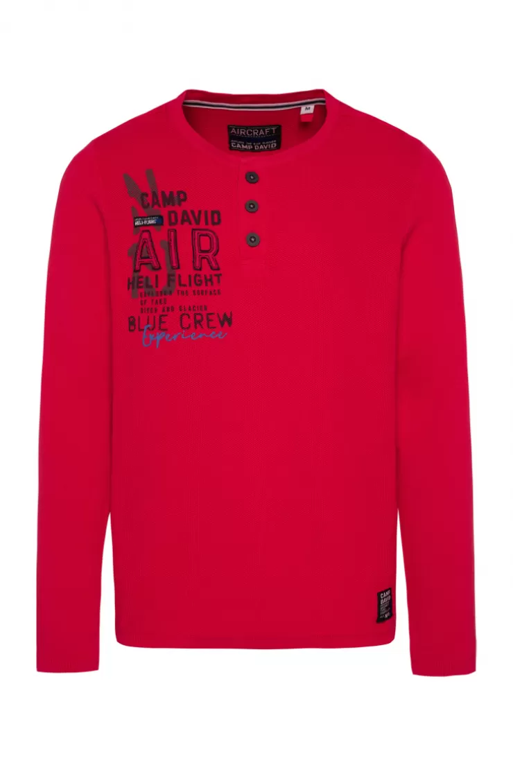 CAMP DAVID & SOCCX Henley-Pullover Stone Washed flight red flightred Discount