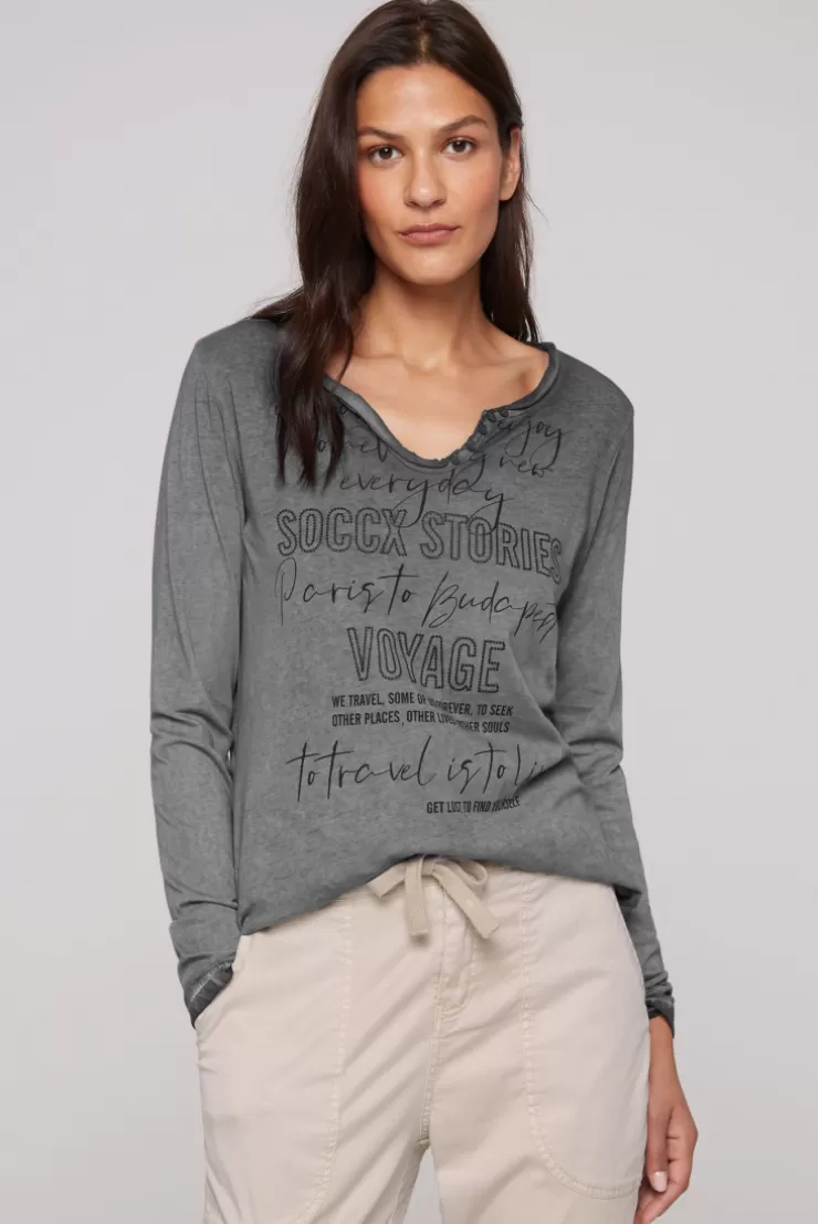 CAMP DAVID & SOCCX Henley-Shirt mit Wording Glitter Print black Cheap