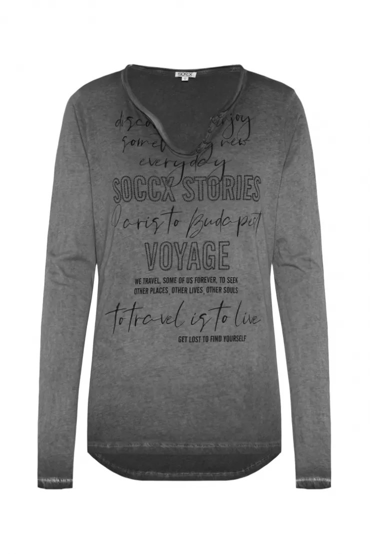 CAMP DAVID & SOCCX Henley-Shirt mit Wording Glitter Print black Cheap