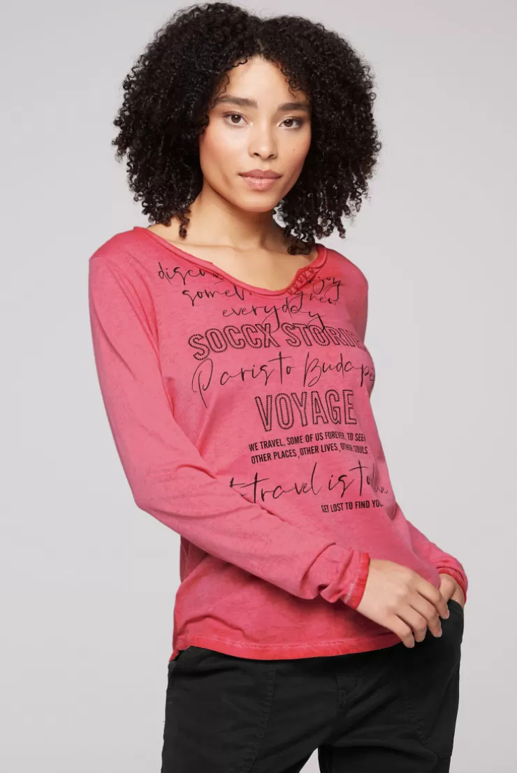 CAMP DAVID & SOCCX Henley-Shirt mit Wording Glitter Print pinky red pinkyred Fashion