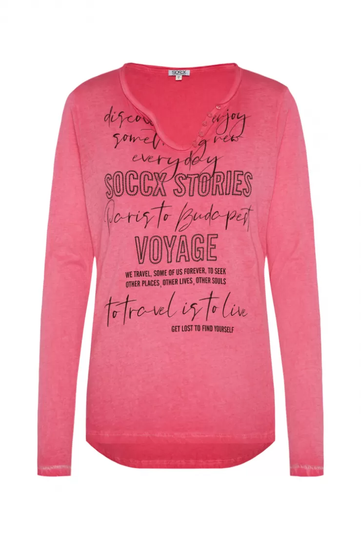 CAMP DAVID & SOCCX Henley-Shirt mit Wording Glitter Print pinky red pinkyred Fashion