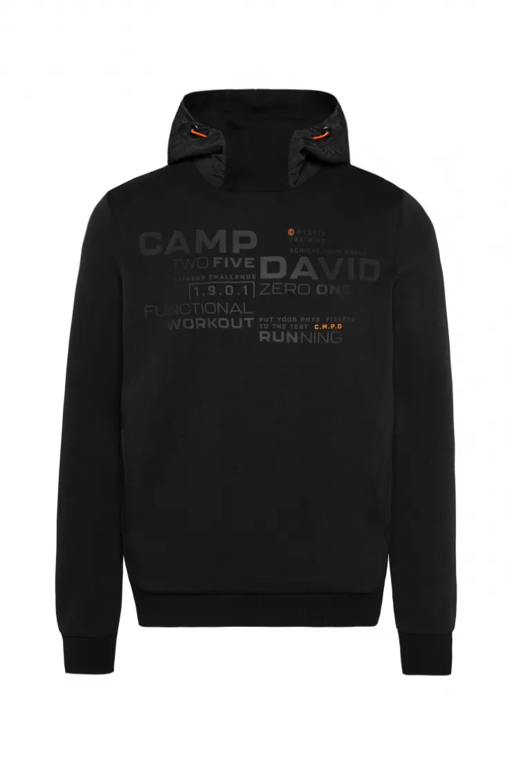 CAMP DAVID & SOCCX Hoodie im Materialmix mit Artwork und Rückentasche black Fashion