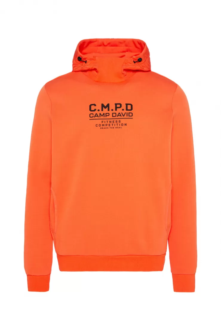 CAMP DAVID & SOCCX Hoodie im Materialmix mit Artwork und Rückentasche signal orange signalorange Discount