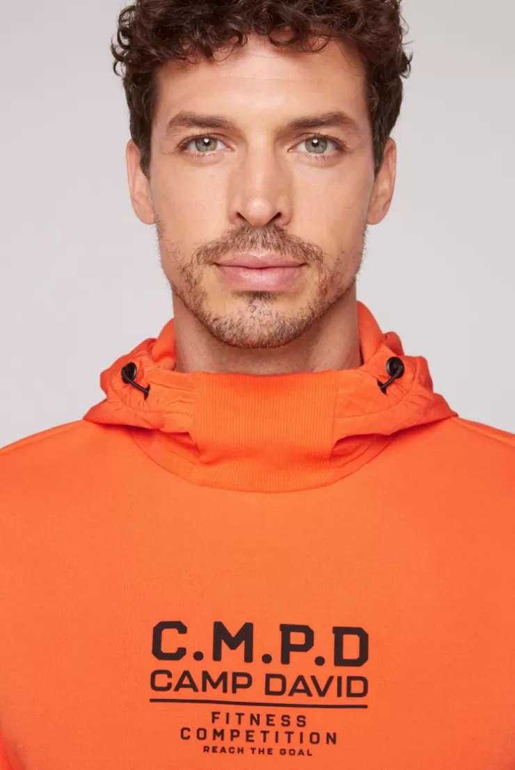 CAMP DAVID & SOCCX Hoodie im Materialmix mit Artwork und Rückentasche signal orange signalorange Discount