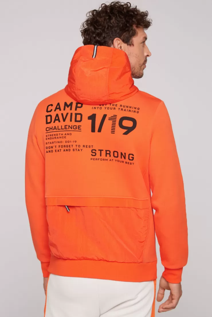 CAMP DAVID & SOCCX Hoodie im Materialmix mit Artwork und Rückentasche signal orange signalorange Discount