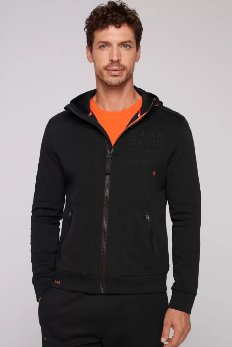 CAMP DAVID & SOCCX Kapuzensweatjacke im Materialmix mit Rubber Prints black Clearance