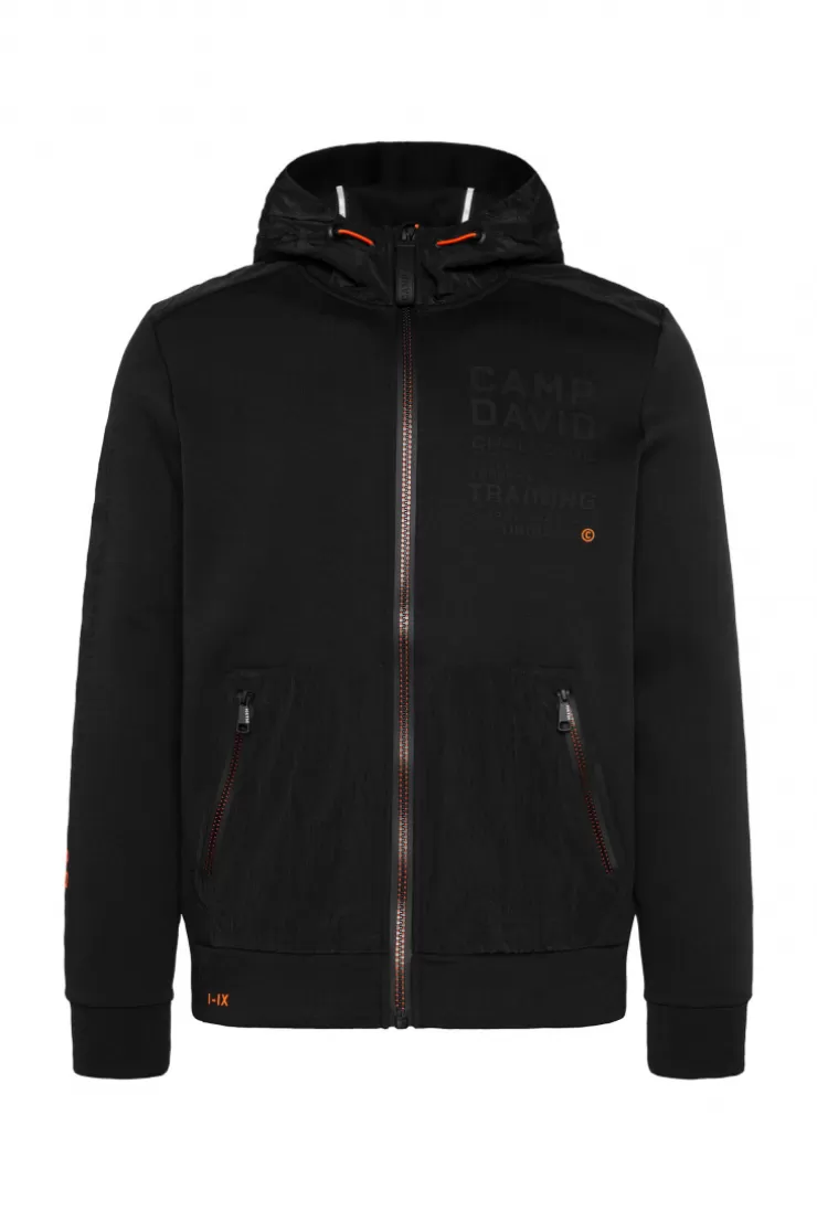 CAMP DAVID & SOCCX Kapuzensweatjacke im Materialmix mit Rubber Prints black Clearance