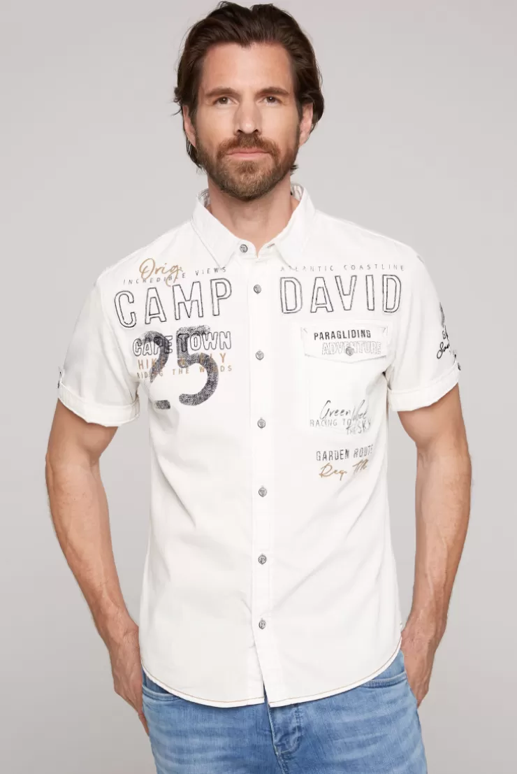 CAMP DAVID & SOCCX Kurzarmhemd mit Logo-Applikationen ivory Cheap