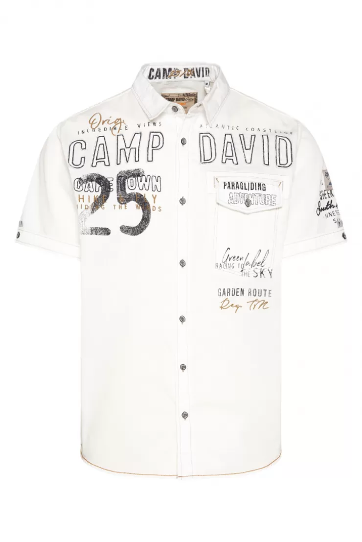 CAMP DAVID & SOCCX Kurzarmhemd mit Logo-Applikationen ivory Cheap