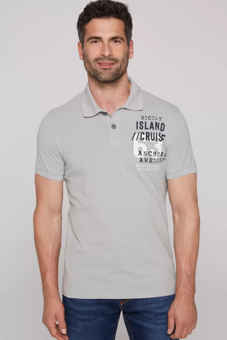 CAMP DAVID & SOCCX Kurzarmpolo aus Pikee mit Label Print cozy blue cozyblue Online