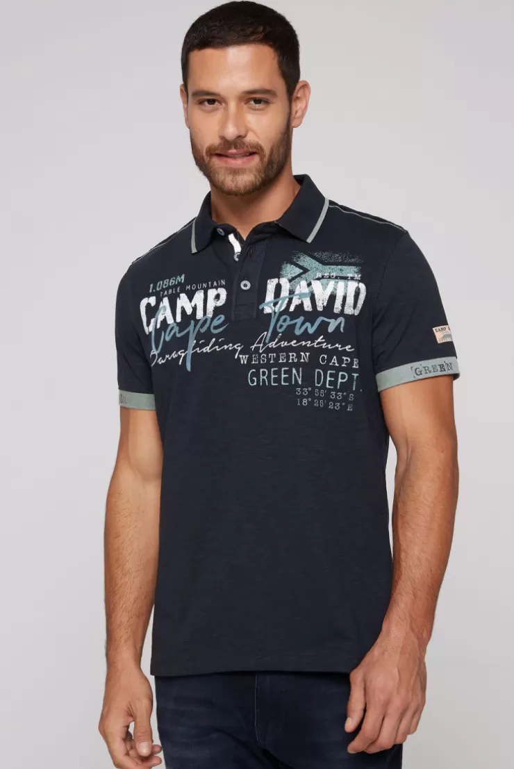 CAMP DAVID & SOCCX Kurzarmpolo mit Flockprint und Tapes blue navy bluenavy Discount