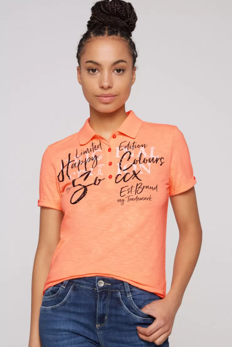 CAMP DAVID & SOCCX Kurzarmpolo mit Print und Pailletten neon orange neonorange Cheap