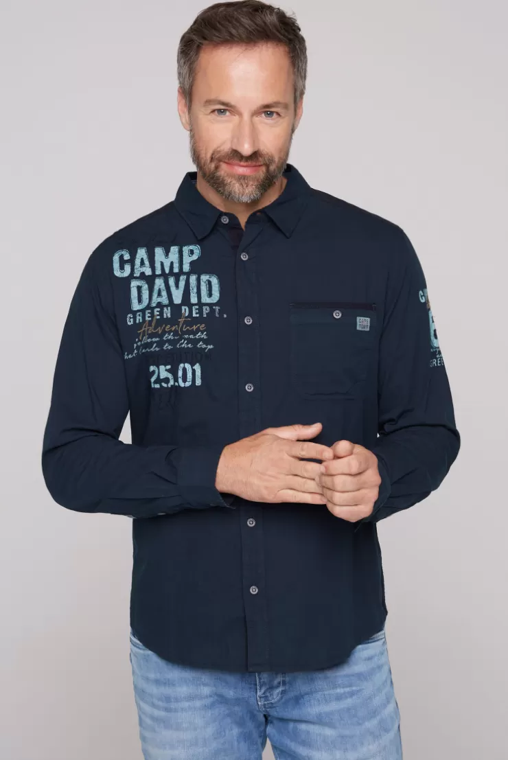 CAMP DAVID & SOCCX Langarmhemd mit Logo-Stickereien blue navy bluenavy Cheap