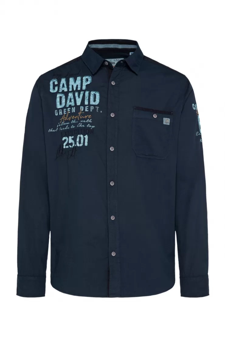 CAMP DAVID & SOCCX Langarmhemd mit Logo-Stickereien blue navy bluenavy Cheap