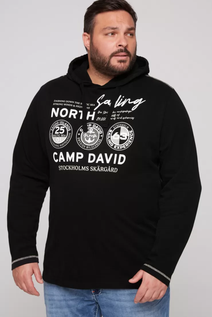 CAMP DAVID & SOCCX Langarmshirt mit Kapuze und Print black Flash Sale