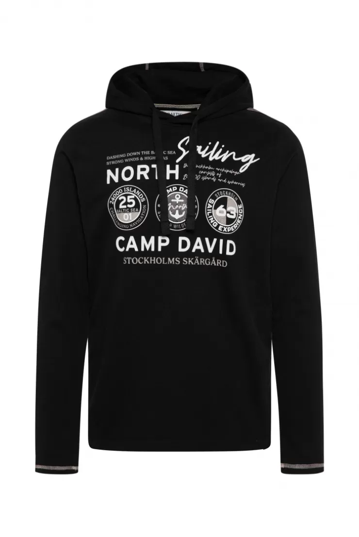 CAMP DAVID & SOCCX Langarmshirt mit Kapuze und Print black Flash Sale