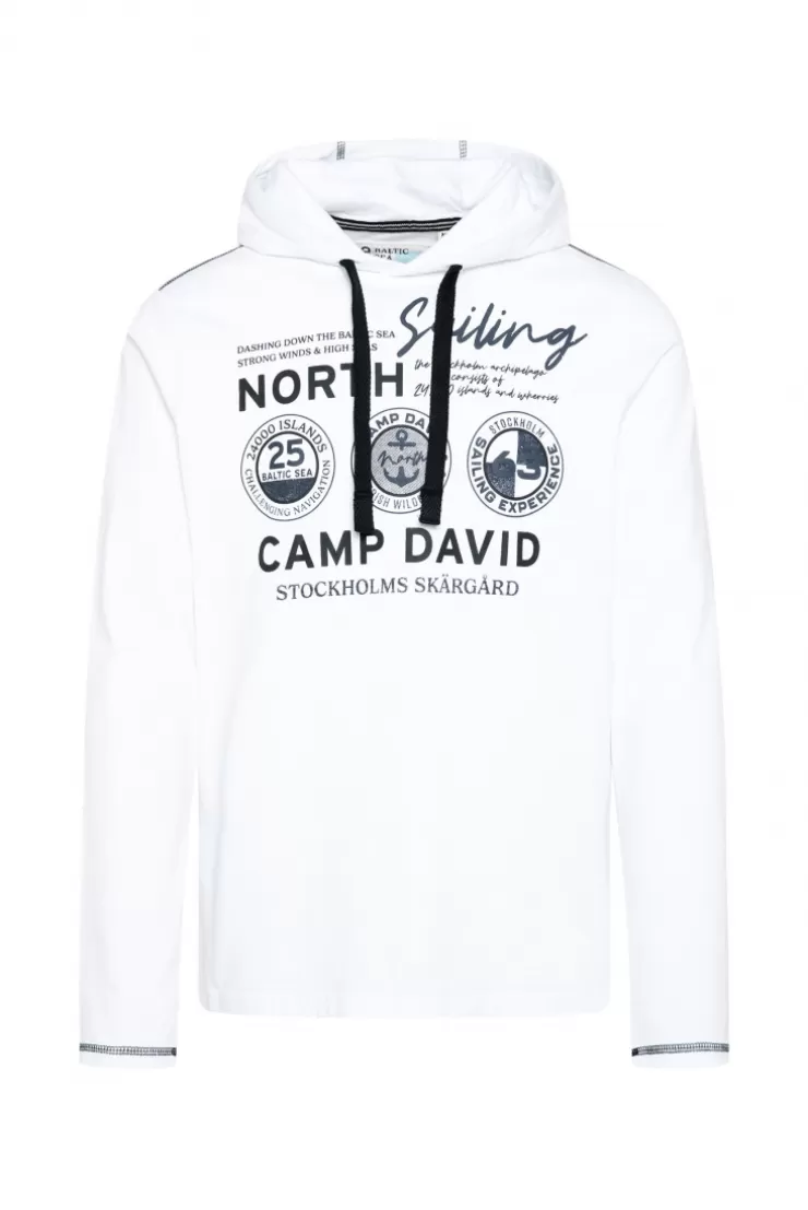 CAMP DAVID & SOCCX Langarmshirt mit Kapuze und Print opticwhite Sale