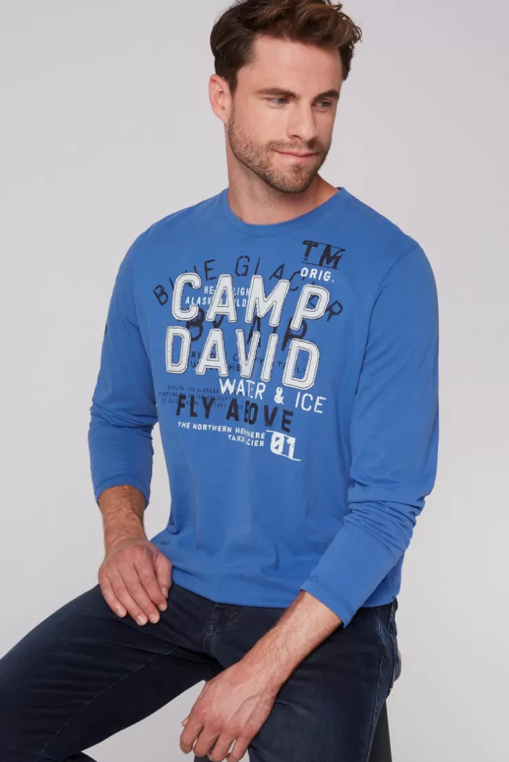 CAMP DAVID & SOCCX Langarmshirt mit Label-Applikationen strong blue strongblue Clearance