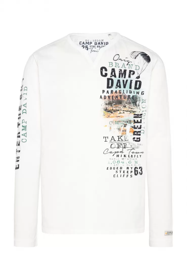 CAMP DAVID & SOCCX Langarmshirt mit Twill-Patches und Artworks ivory Clearance